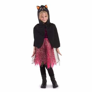 Halloween cape zwarte kat kind carnavalskleding meisjes