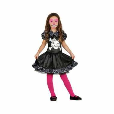 Skelet meisjes carnavalskleding zwart wit stippen