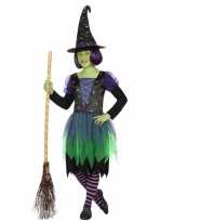 Halloween heksen carnavalskleding groen zwart meisjes